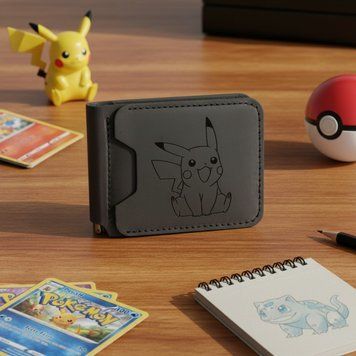 Шкіряний Затискач для грошей Класичний, Чорний Crazy Horse Pikachu MС-02_03 фото