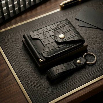 Шкіряний Затискач для грошей з Монетницею, Чорний Крокодил M-02r фото