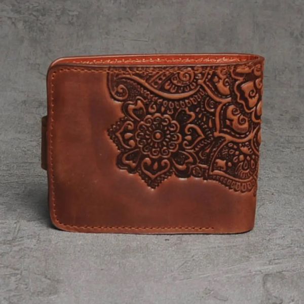 Handmade embossed leather wallet, Brown