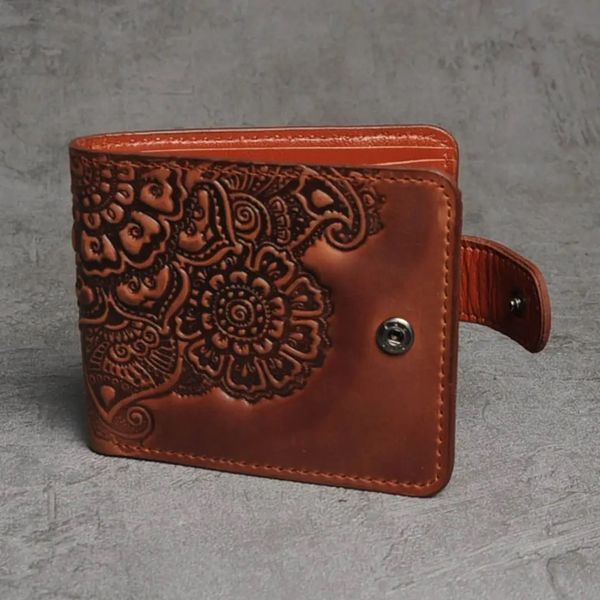 Handmade embossed leather wallet, Brown